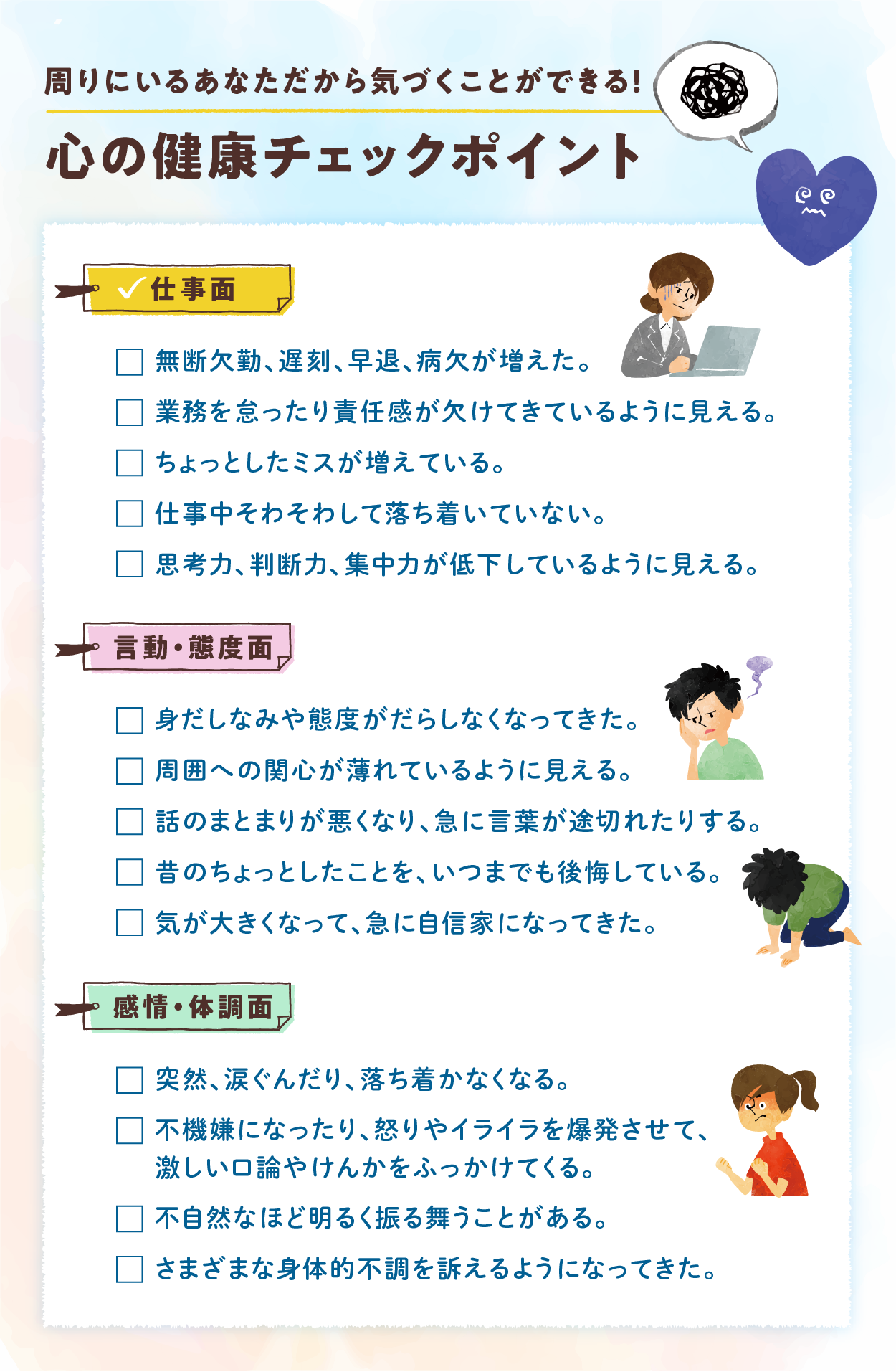 周りにいるあなただからきづくことができる心の健康チェックポイント